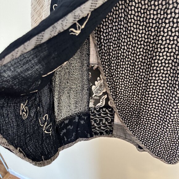 Vtg Womens Patchwork Blouse Asymmetrical Short Sleeve Top By Donna Jessica Black - Picture 8 of 9